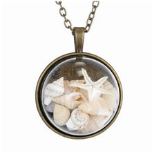 Load image into Gallery viewer, BEACH GIRL Sea Shells In Glass Locket Pendant Necklace Vista Shops