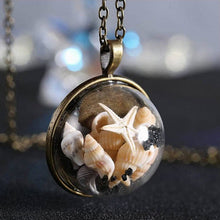 Load image into Gallery viewer, BEACH GIRL Sea Shells In Glass Locket Pendant Necklace Vista Shops