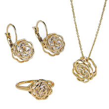 Load image into Gallery viewer, Rose Is A Rose Set Of Ring,Earrings and Pendant With Chain In 18kt Rose Crystals In White Yellow And Rose Gold Plating Vista Shops