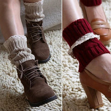 Load image into Gallery viewer, Vintage Style CableKnit At Your Feet Leg Warmer Socks With Lace Vista Shops