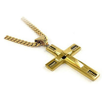 Load image into Gallery viewer, Keepsake Cross Pendant With A Curb Chain For Men 18kt Gold Plated Vista Shops