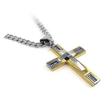 Load image into Gallery viewer, Keepsake Cross Pendant With A Curb Chain For Men 18kt Gold Plated Vista Shops