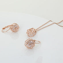 Load image into Gallery viewer, Rose Is A Rose Pendant And Chain 18kt Rose With 2ct CZ Bonus Free Earrings In White Yellow And Rose Gold Field Vista Shops