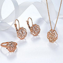 Load image into Gallery viewer, Rose Is A Rose Set Of Ring,Earrings and Pendant With Chain In 18kt Rose Crystals In White Yellow And Rose Gold Plating Vista Shops